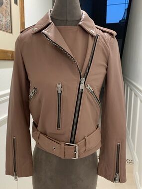 All saints Balfern Women’s Leather Moto Jacket - Dusty Rose Size 0 US / 4 UK